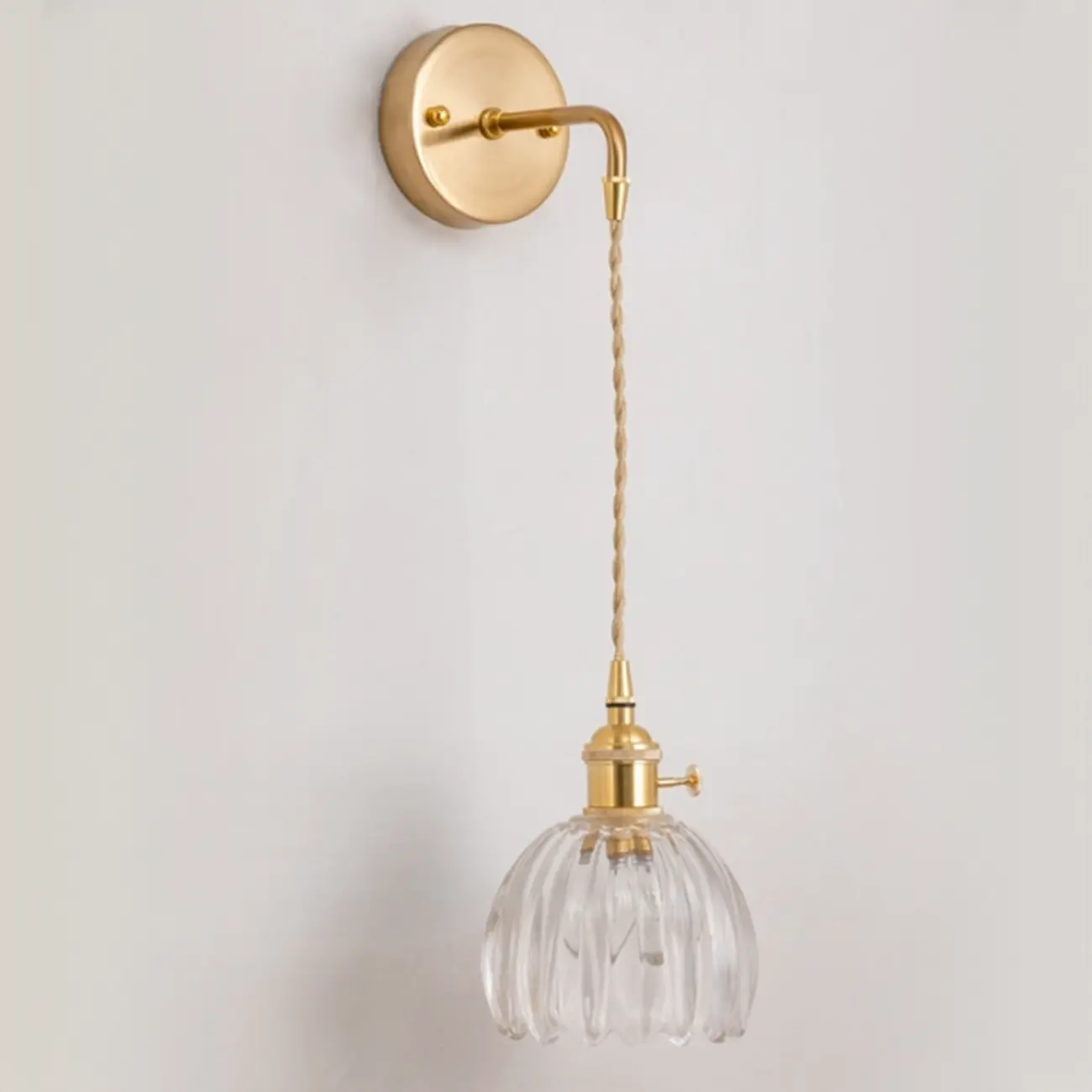 Transparent Brass Wall Sconce with Rotary Socket for Bedroom | homeyfad