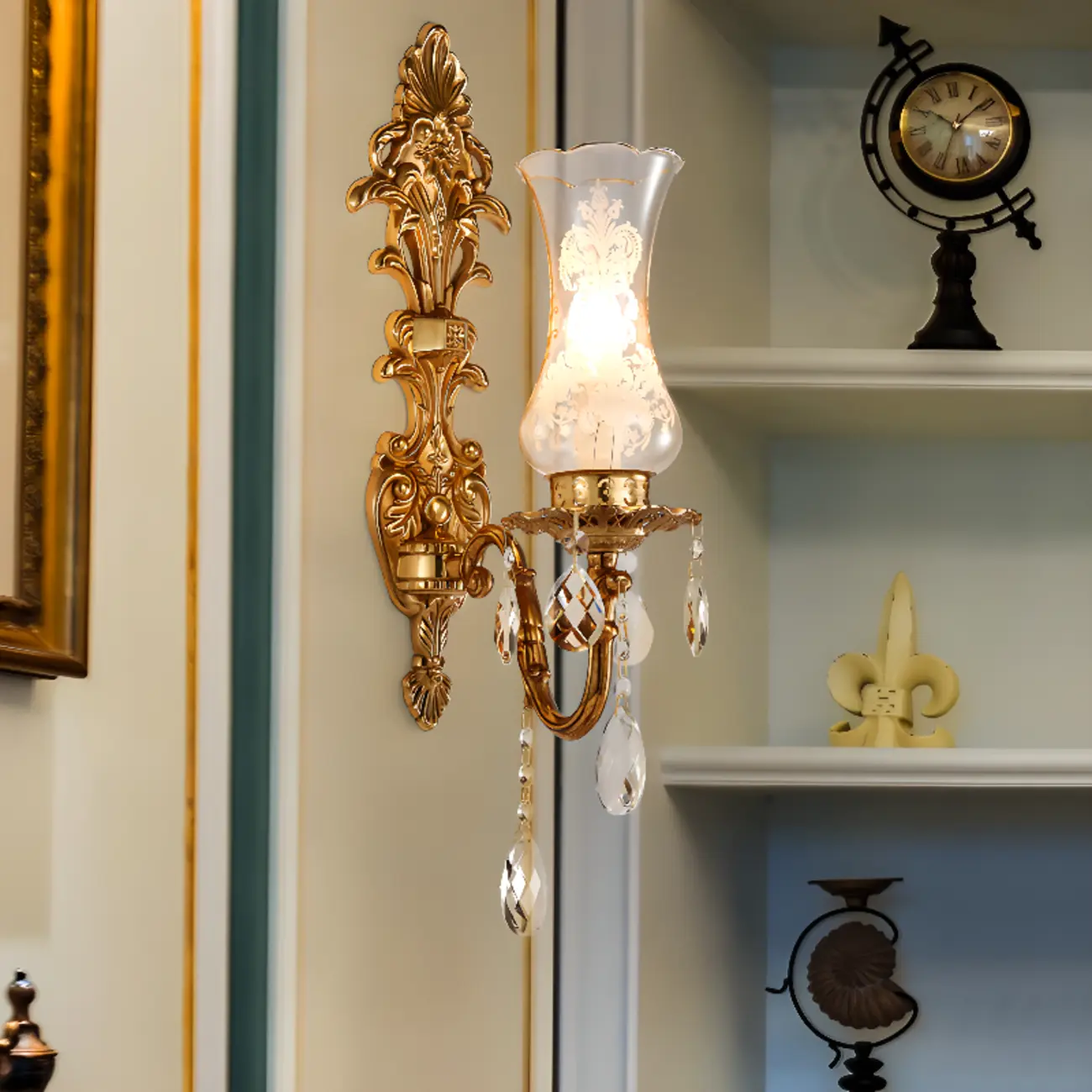 Luxury Crystal Glass Gold Wall Sconce | homeyfad