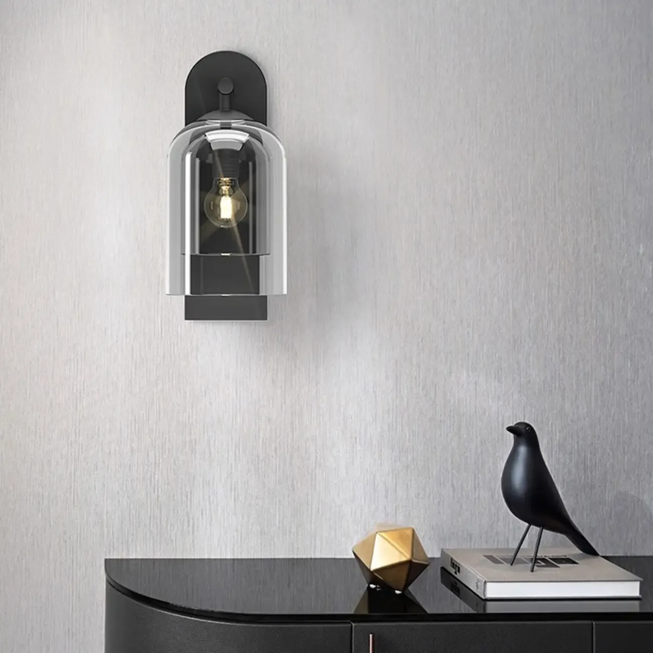 1-Light Double Shade Glass Ambient Wall Sconce Image - 1