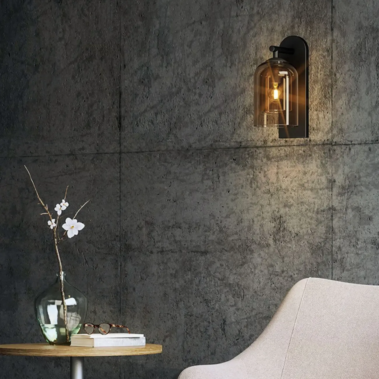 1-Light Double Shade Glass Ambient Wall Sconce Image - 2