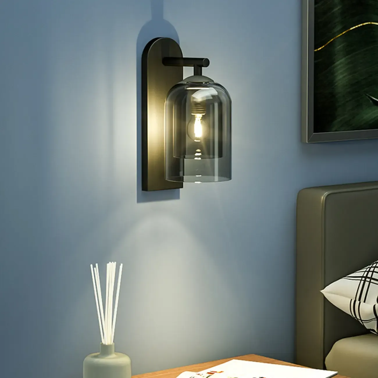 1-Light Double Shade Glass Ambient Wall Sconce Image - 3