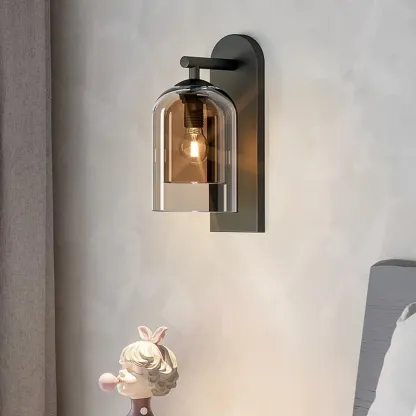 1-Light Double Shade Glass Ambient Wall Sconce Image - 4