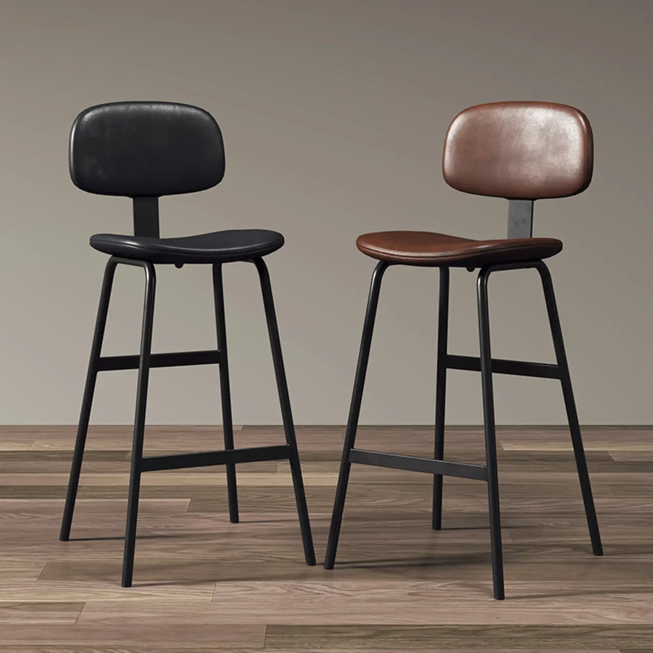 Saddle Faux Leather Counter Stools with Backs Image - 3 | homeyfad