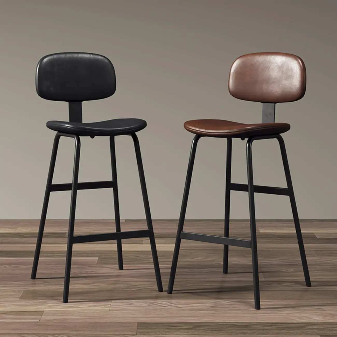 Saddle Faux Leather Counter Stools with Backs Image - 3