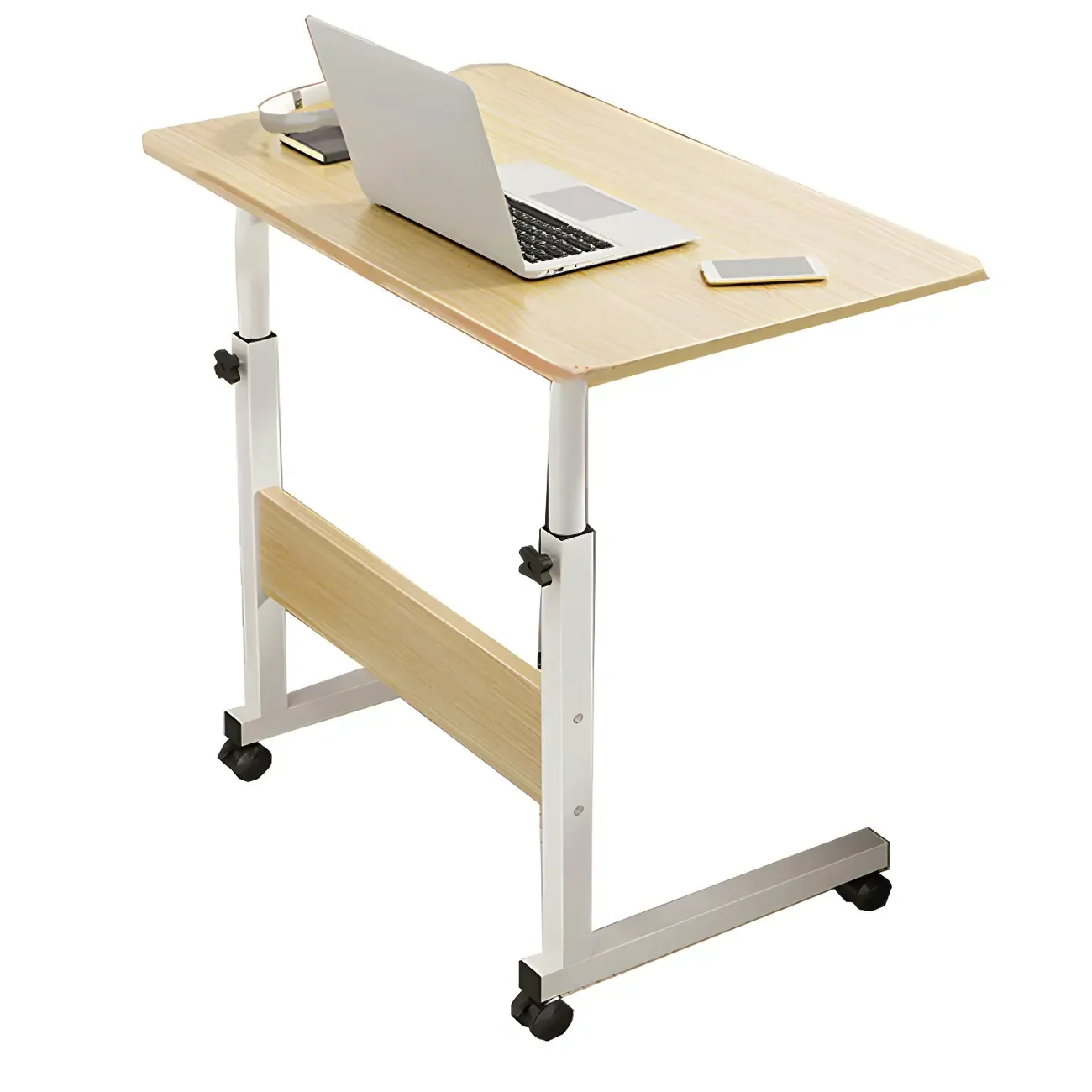 Modern Adjustable Wood Standing Desk Converter with Casters Image - 10