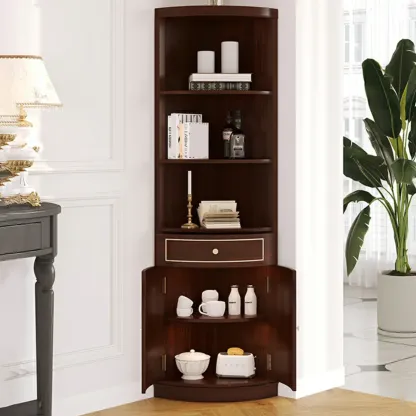 Antique Grey Wooden Gold Accent Corner Cabinet Image - 7