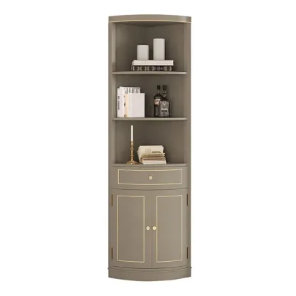 Antique Grey Wooden Gold Accent Corner Cabinet Image - 8