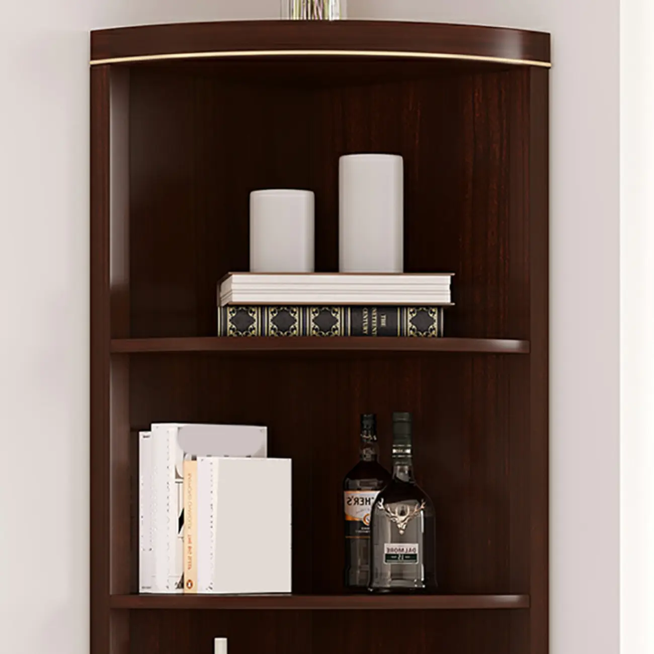 Antique Grey Wooden Gold Accent Corner Cabinet Image - 9 | homeyfad