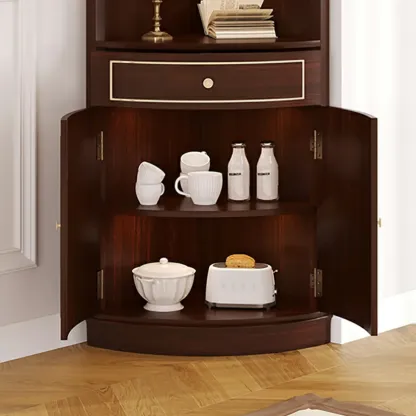 Antique Grey Wooden Gold Accent Corner Cabinet Image - 10