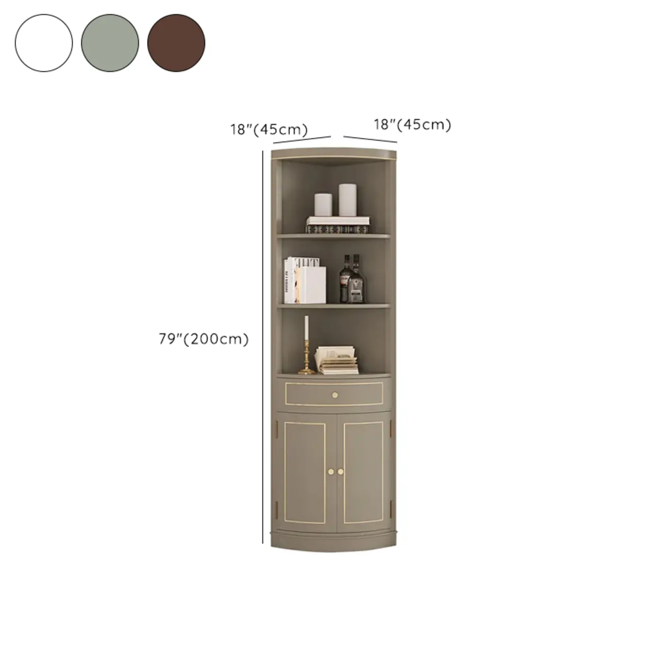 Antique Grey Wooden Gold Accent Corner Cabinet Image - 13 | homeyfad