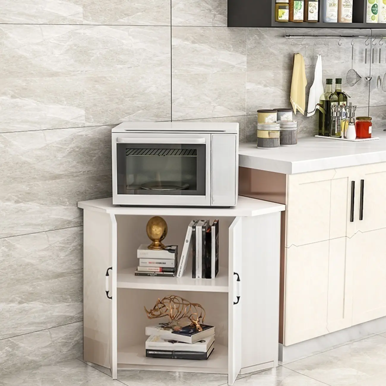 Modern White Manufactured Wood Storage Corner Cabinet Image - 2 | homeyfad