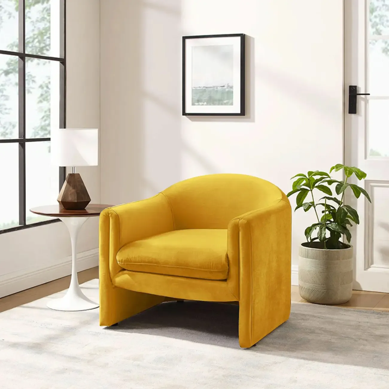 Modern Sky Blue Fabric Accent Chair with Armrests for Home Image - 3