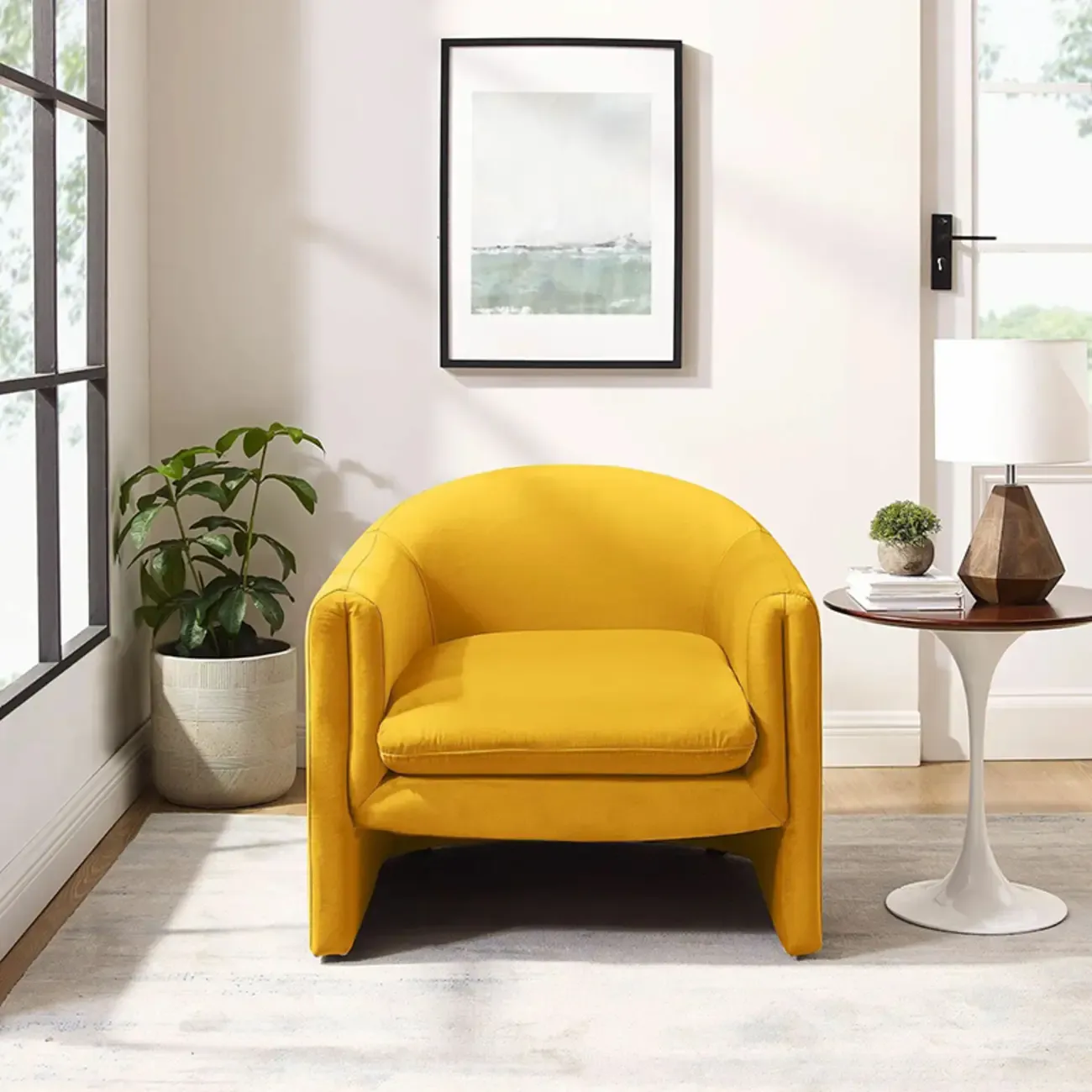 Modern Sky Blue Fabric Accent Chair with Armrests for Home Image - 6