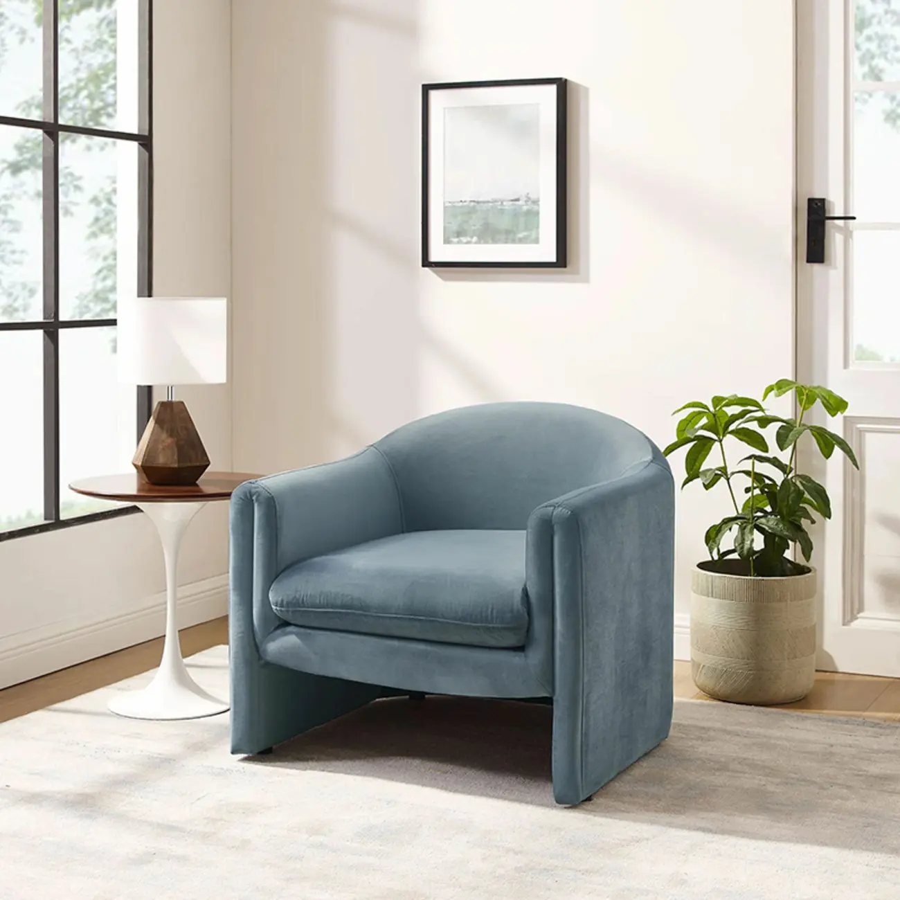Modern Sky Blue Fabric Accent Chair with Armrests for Home Image - 1 | homeyfad