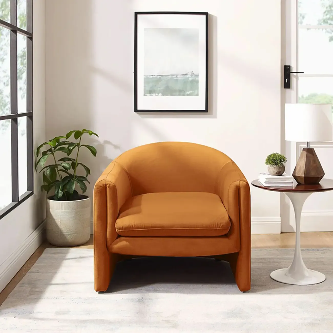 Modern Sky Blue Fabric Accent Chair with Armrests for Home Image - 7