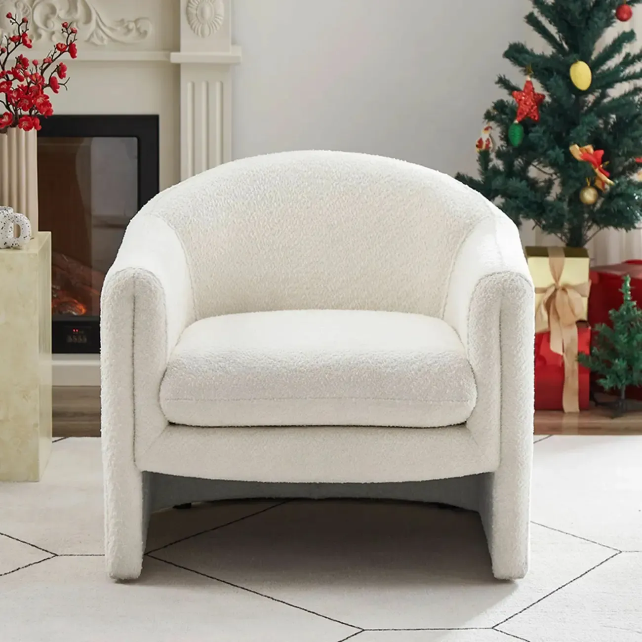 Modern Sky Blue Fabric Accent Chair with Armrests for Home Image - 9