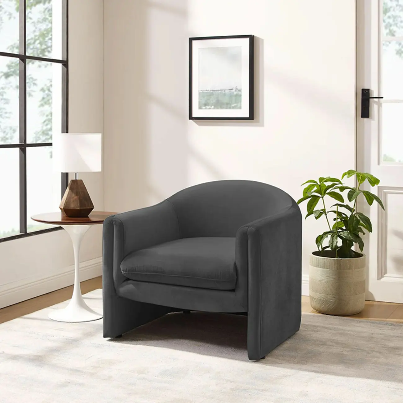 Modern Sky Blue Fabric Accent Chair with Armrests for Home Image - 4 | homeyfad