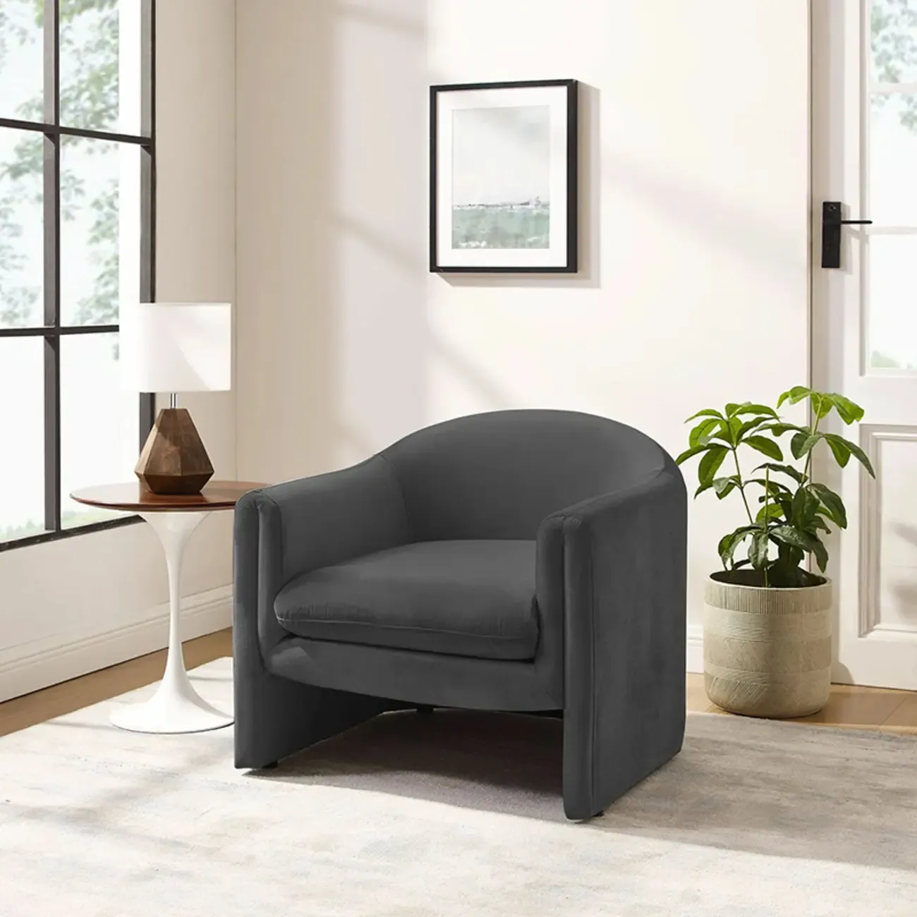 Modern Sky Blue Fabric Accent Chair with Armrests for Home Image - 4