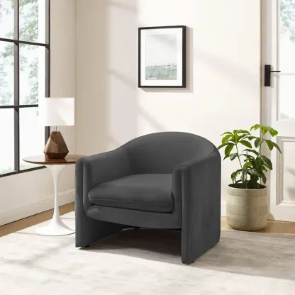 Modern Sky Blue Fabric Accent Chair with Armrests for Home Image - 4