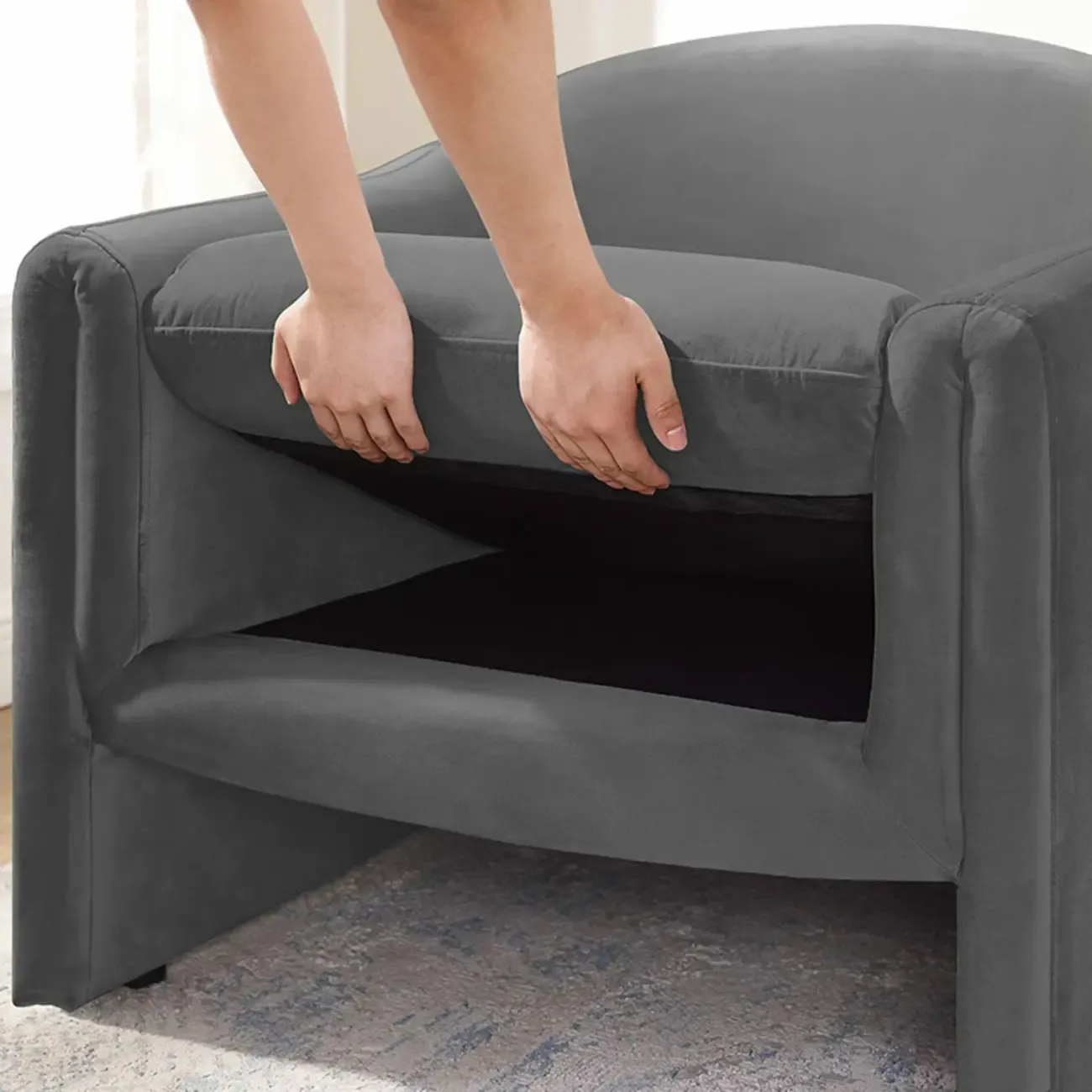 Modern Sky Blue Fabric Accent Chair with Armrests for Home Image - 12