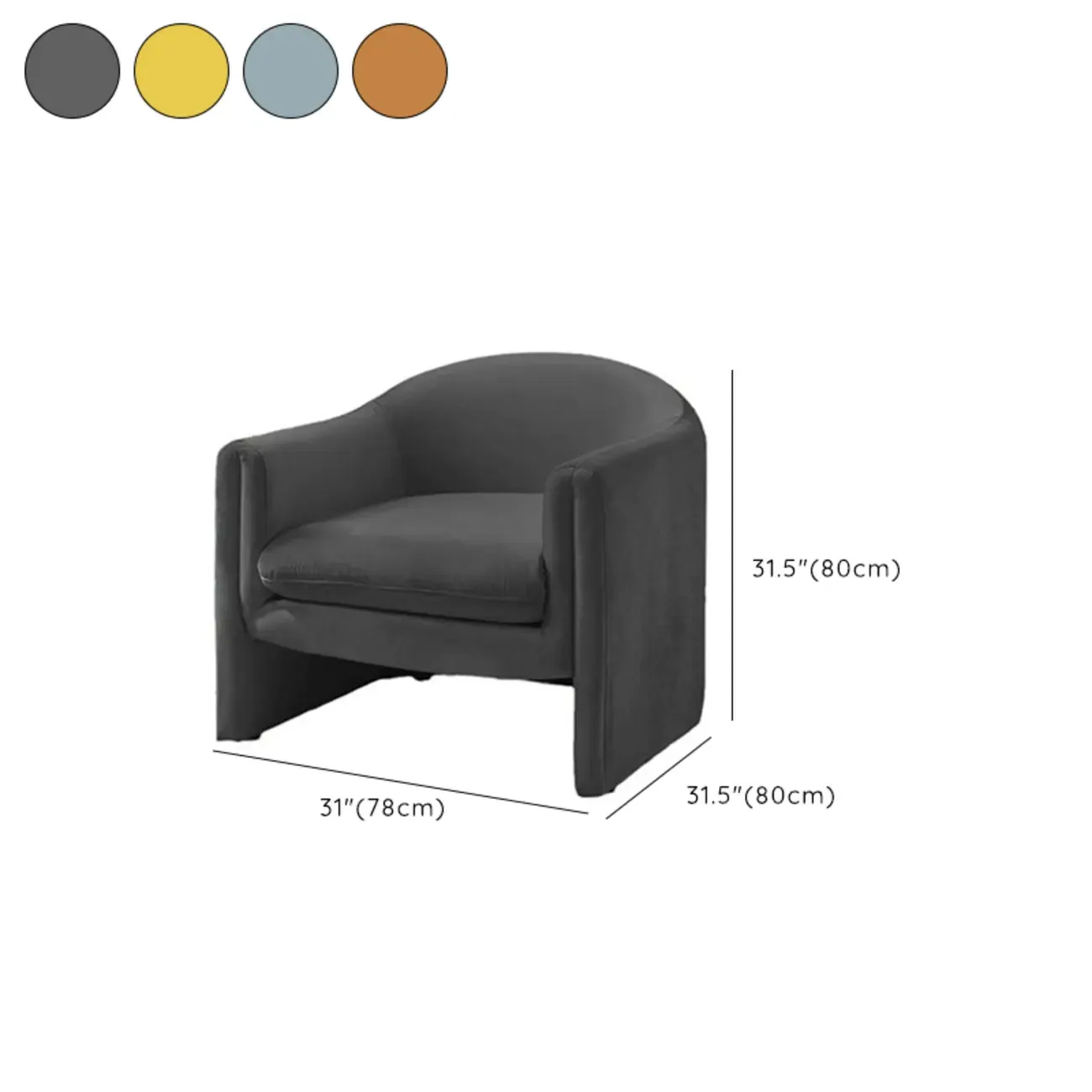 Modern Sky Blue Fabric Accent Chair with Armrests for Home #size