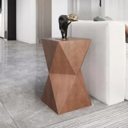 Modern Wooden Drum End Table with Unflip Top for Living Room Image - 5