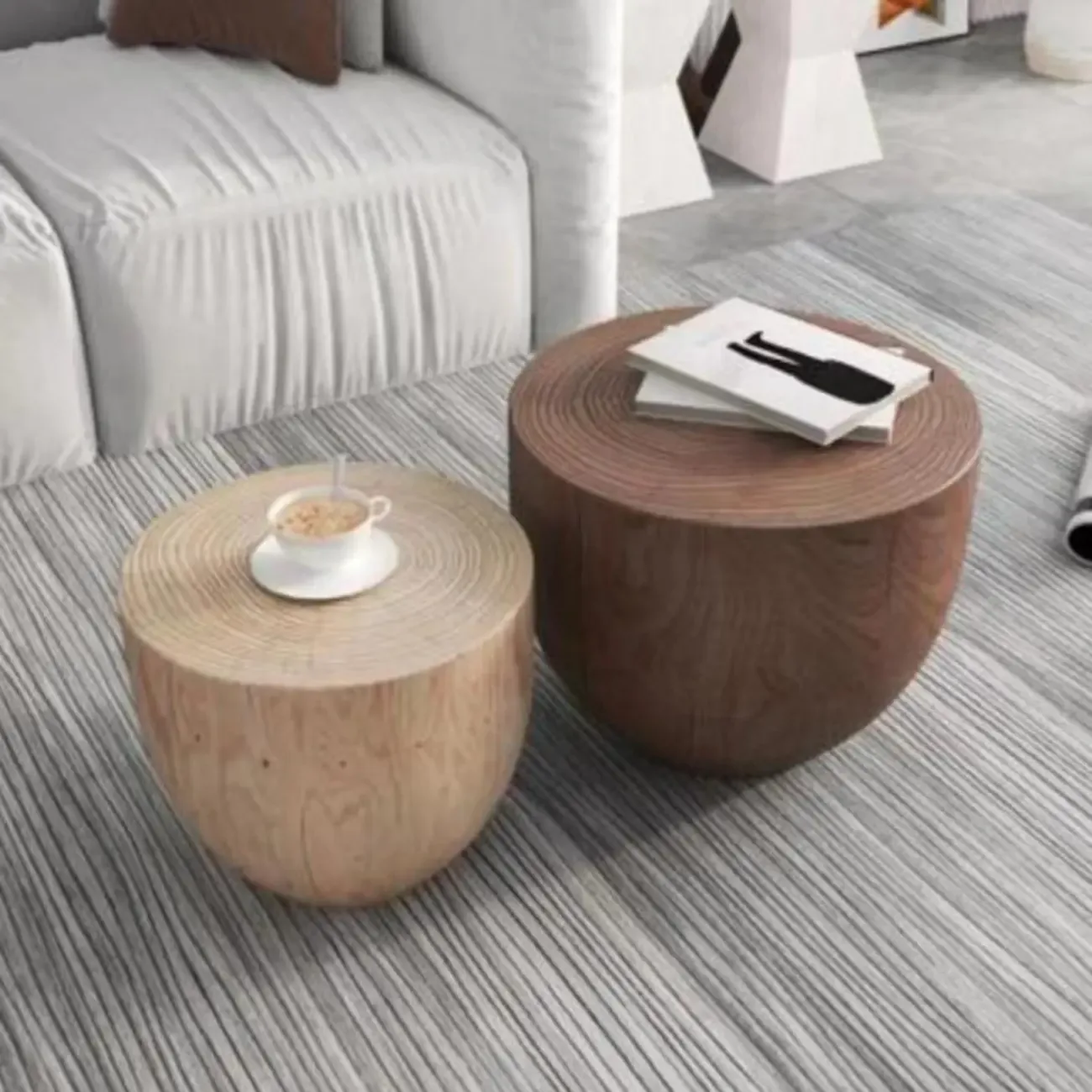 Modern Wooden Drum End Table with Unflip Top for Living Room Image - 7