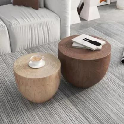 Modern Wooden Drum End Table with Unflip Top for Living Room Image - 7
