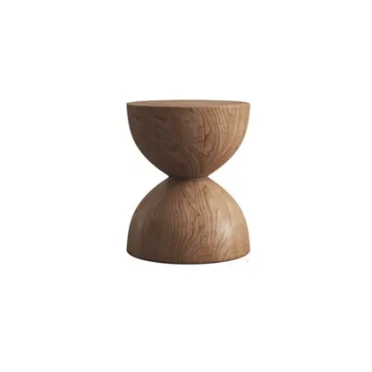 Modern Wooden Drum End Table with Unflip Top for Living Room