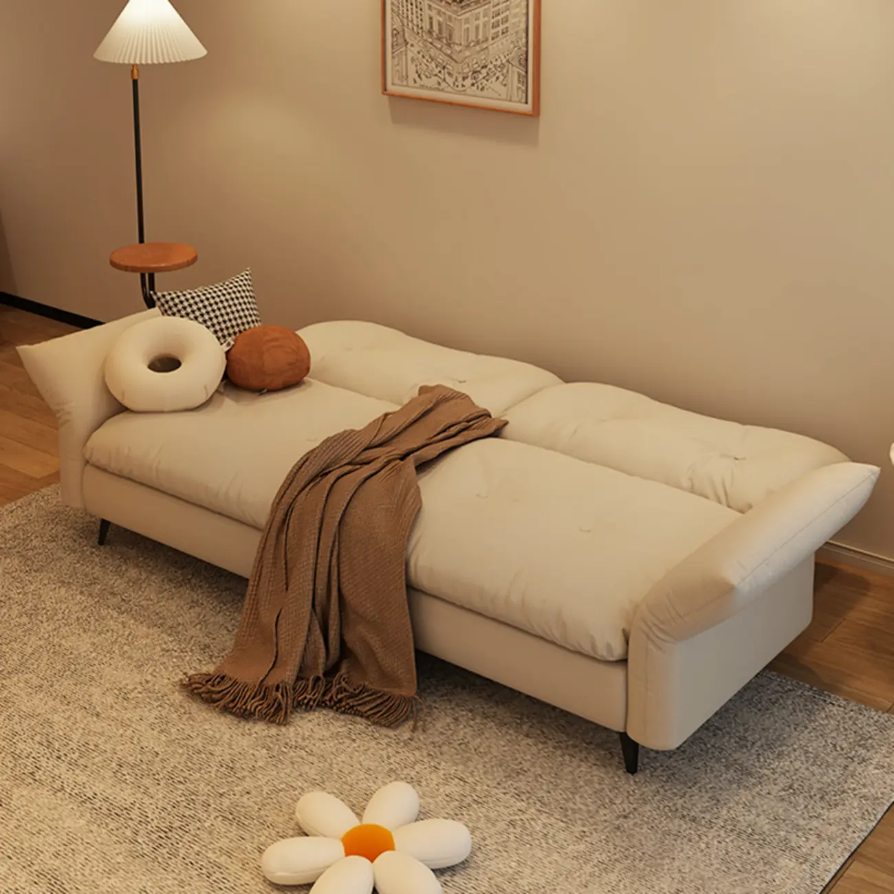 Convertible Modern Cotton & Linen Loveseat Sleeper Sofa Image - 2 | homeyfad