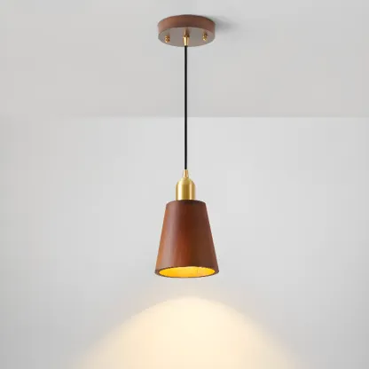 Solid Wood Walnut Cylinder Cord Pendant Light Image - 5
