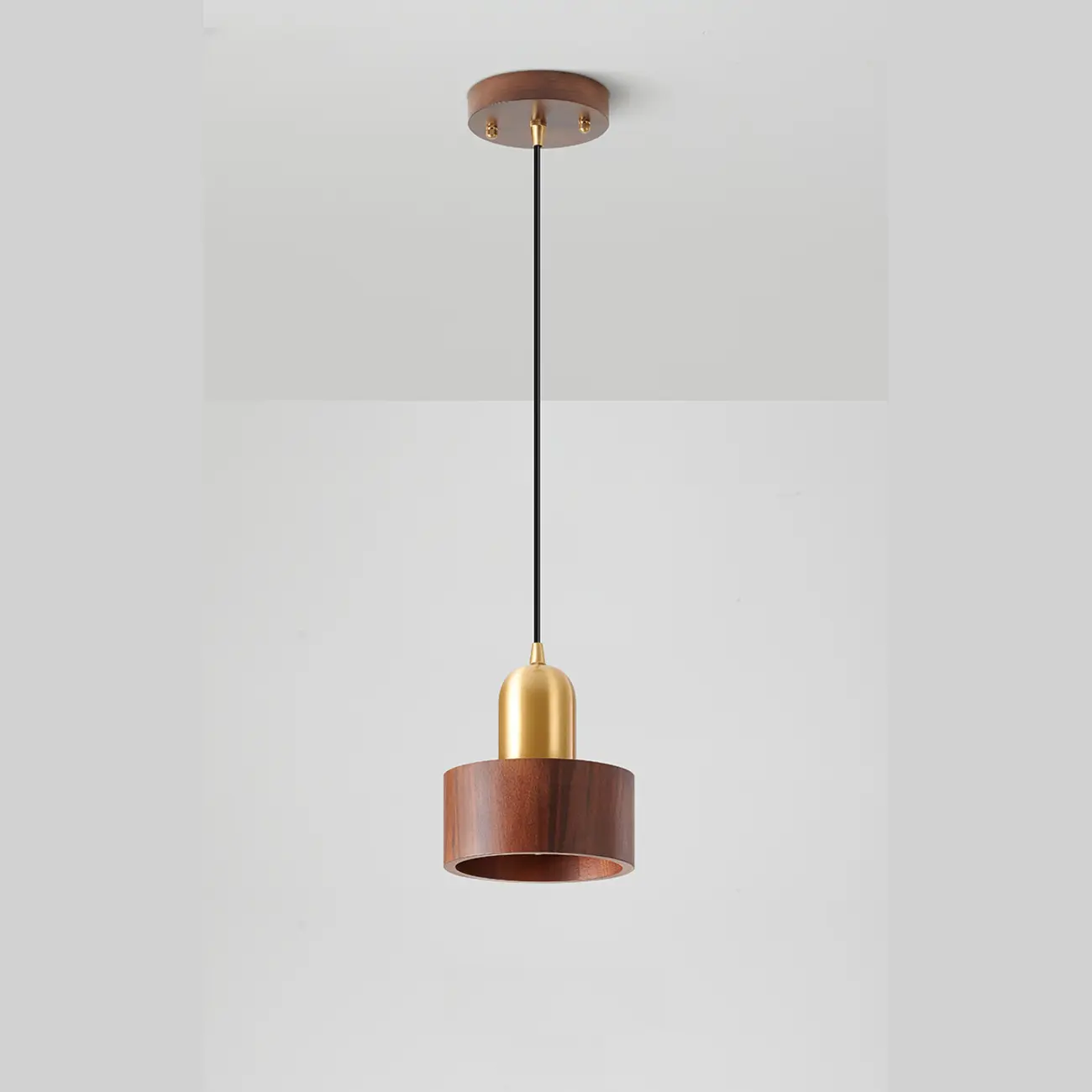 Solid Wood Walnut Cylinder Cord Pendant Light Image - 8 | homeyfad