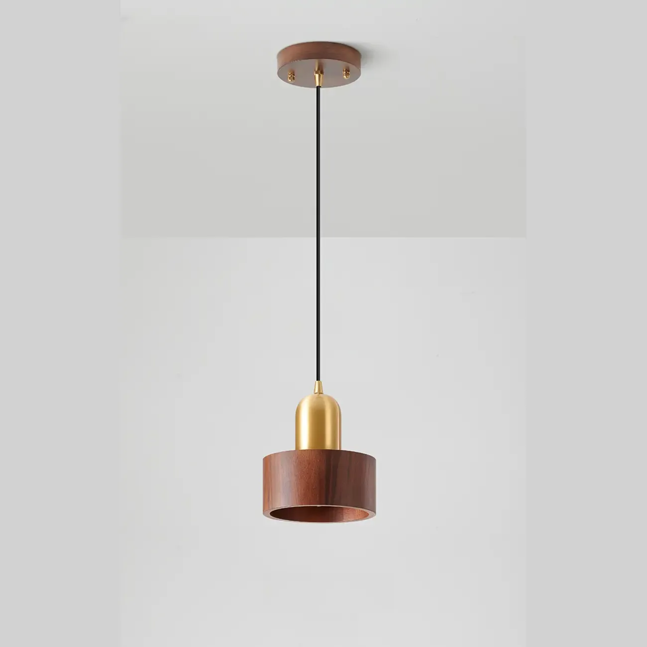 Solid Wood Walnut Cylinder Cord Pendant Light Image - 8