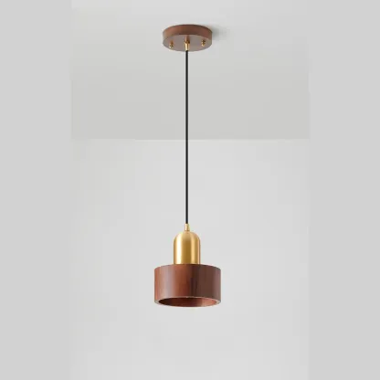 Solid Wood Walnut Cylinder Cord Pendant Light Image - 8