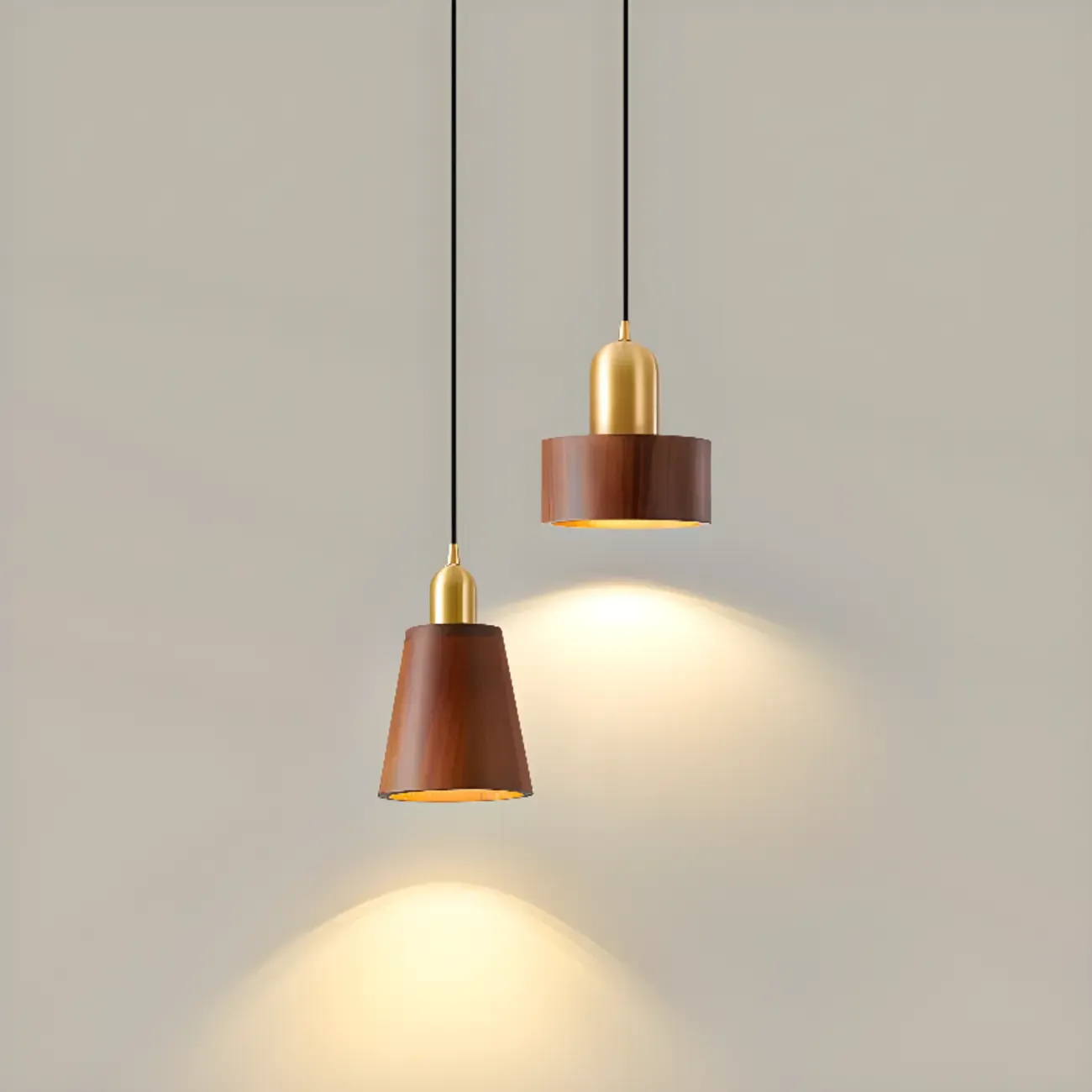 Solid Wood Walnut Cylinder Cord Pendant Light Image - 9