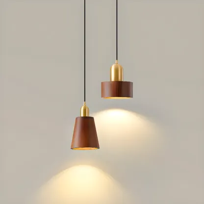 Solid Wood Walnut Cylinder Cord Pendant Light Image - 9