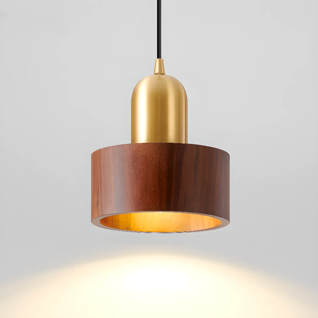 Solid Wood Walnut Cylinder Cord Pendant Light Image - 10 | homeyfad