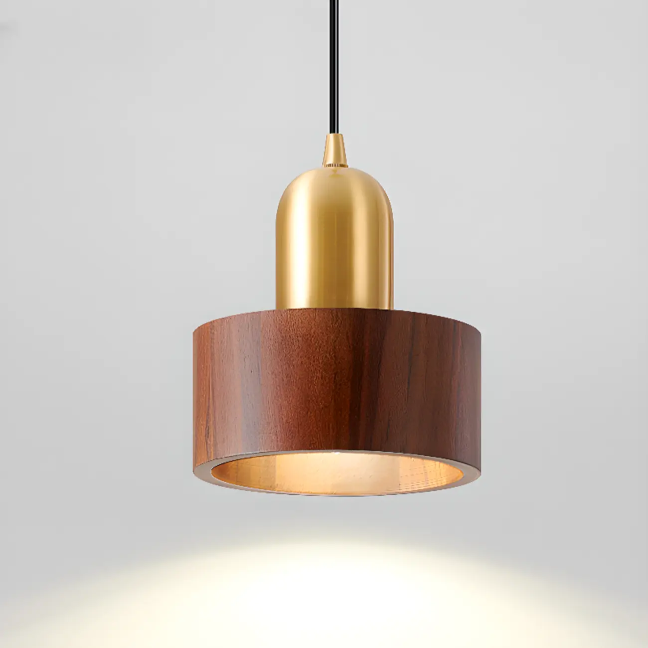 Solid Wood Walnut Cylinder Cord Pendant Light Image - 11 | homeyfad