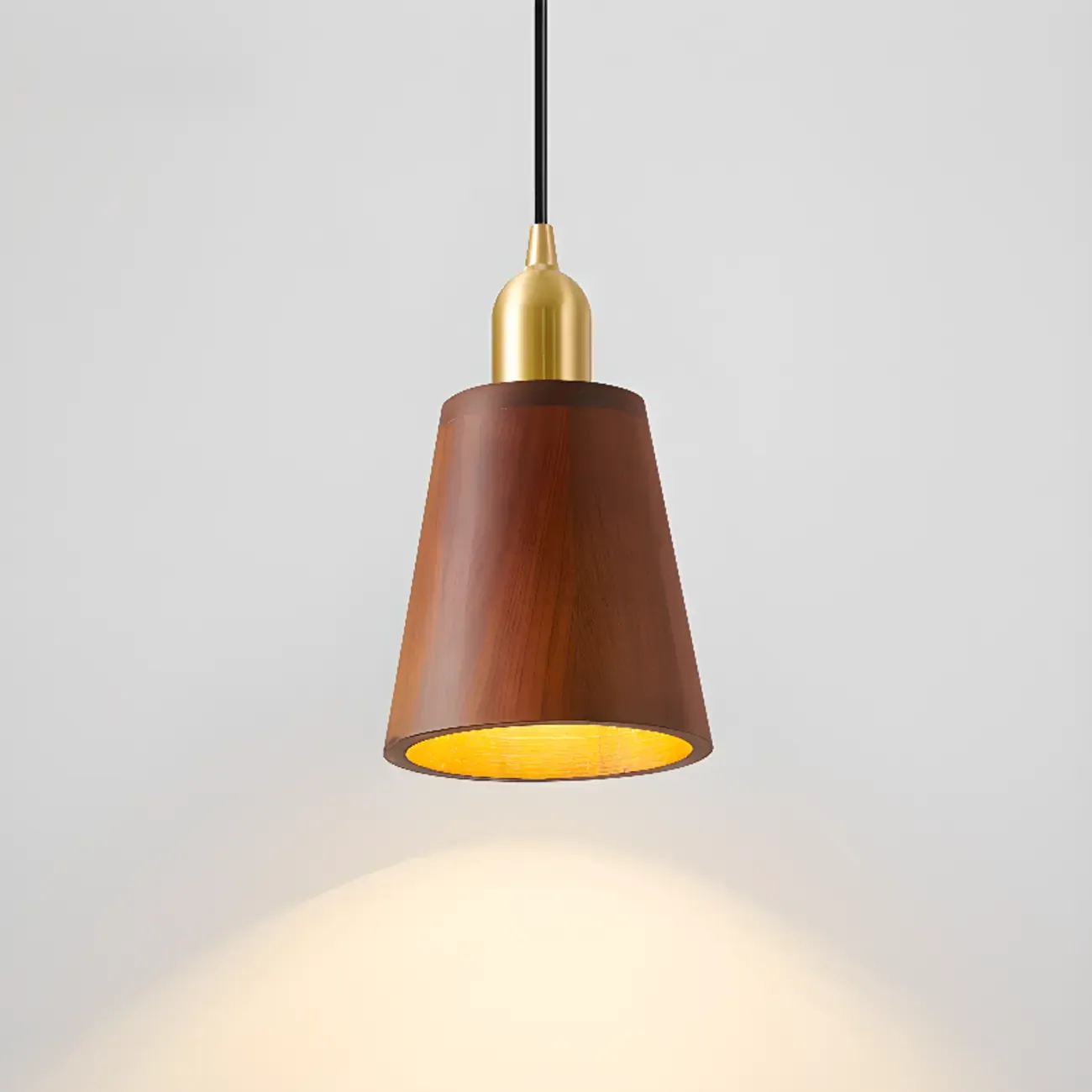 Solid Wood Walnut Cylinder Cord Pendant Light Image - 12