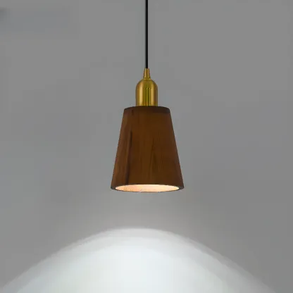 Solid Wood Walnut Cylinder Cord Pendant Light Image - 13