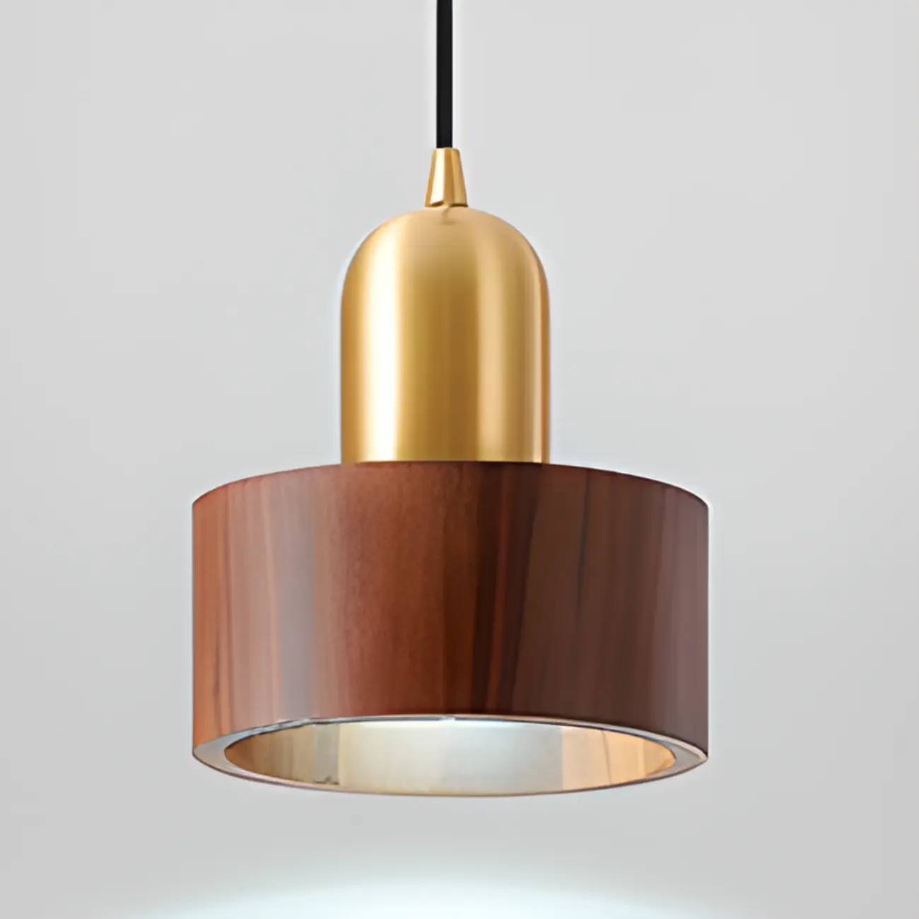 Solid Wood Walnut Cylinder Cord Pendant Light Image - 14 | homeyfad