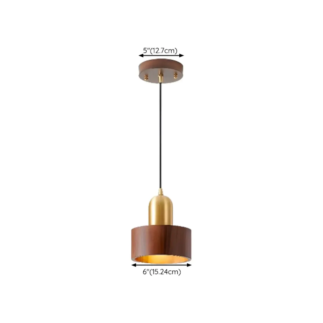 Solid Wood Walnut Cylinder Cord Pendant Light #size
