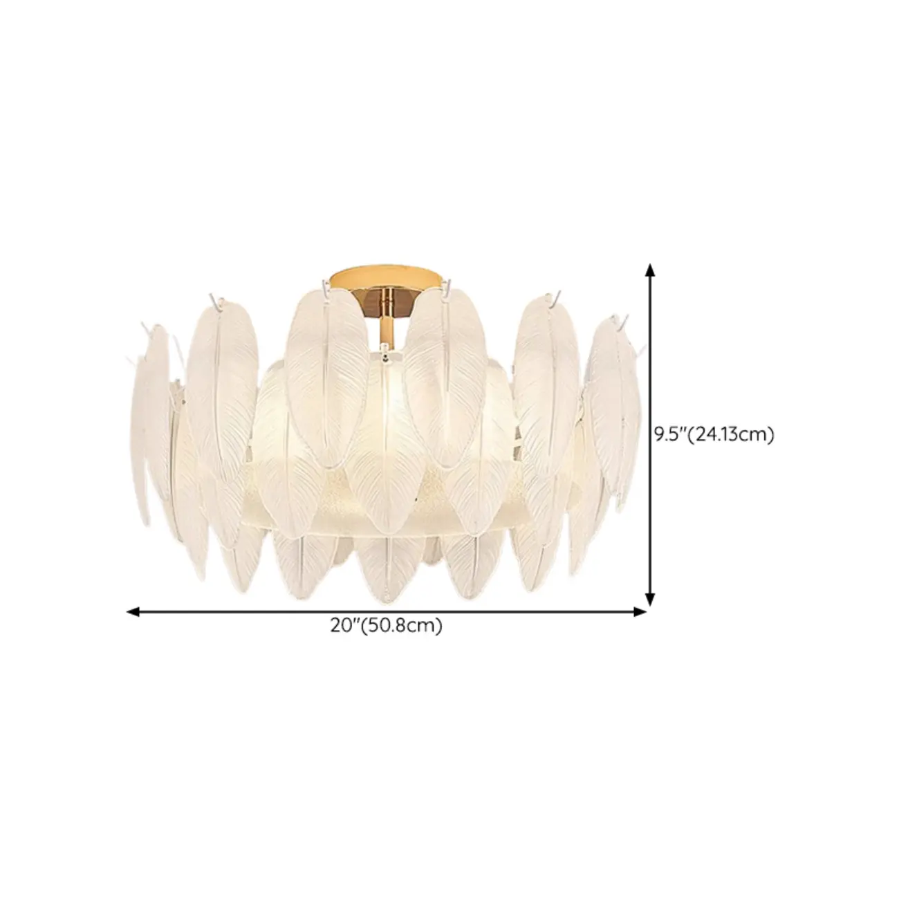 20" Width Feather Glass Elegant Semi Flush Ceiling Light #size
