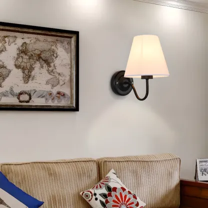 Modern Indoor Fabric Wall Light with Black Metal Accent Image - 1