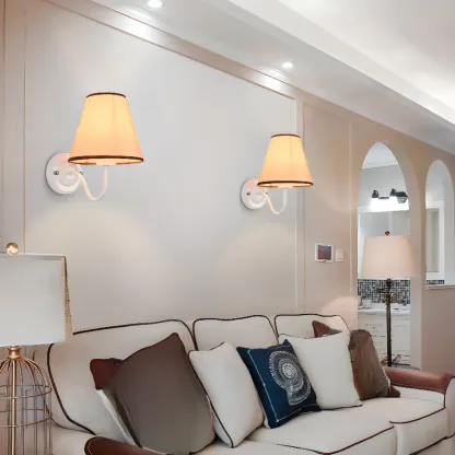 Modern Indoor Fabric Wall Light with Black Metal Accent Image - 3