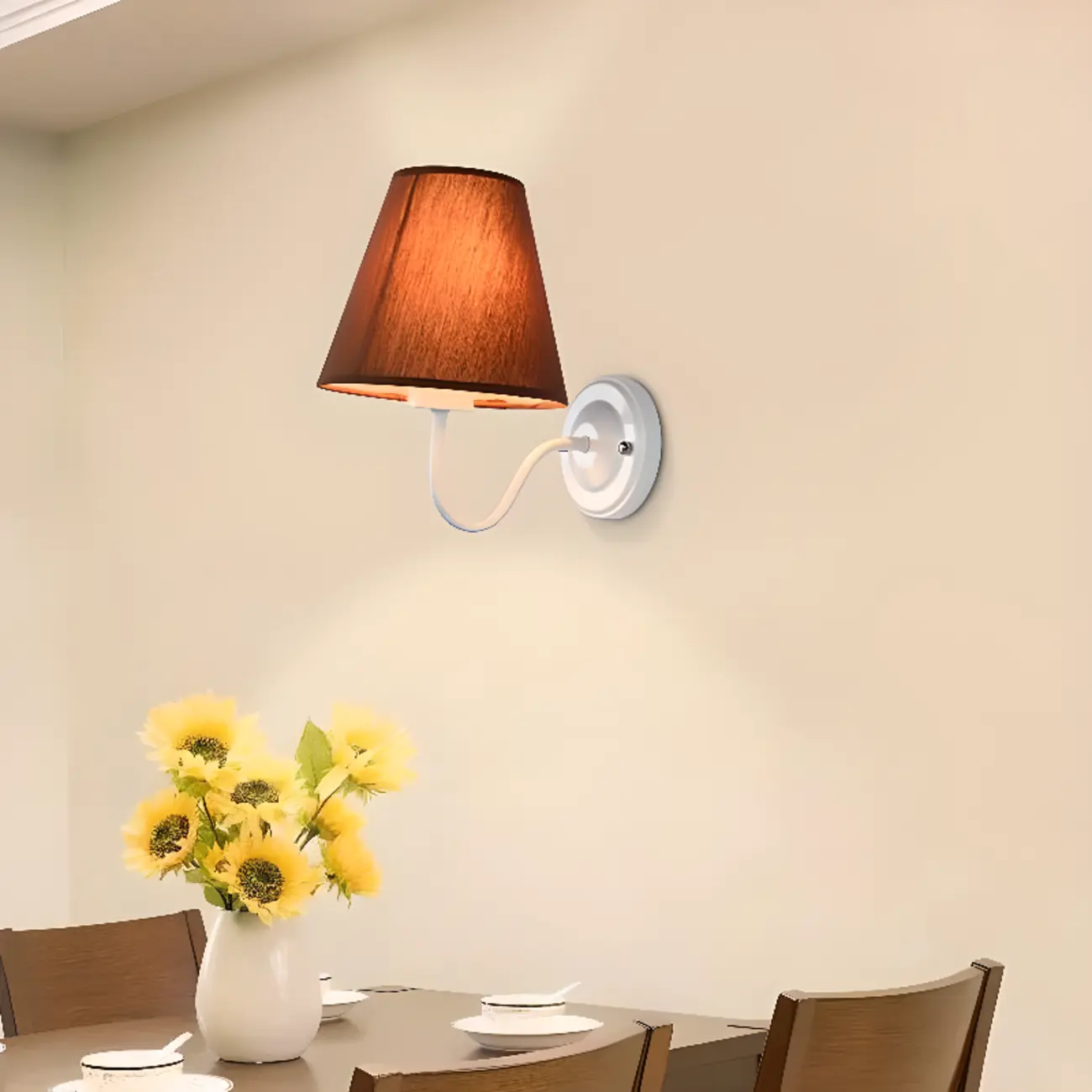 Modern Indoor Fabric Wall Light with Black Metal Accent Image - 5 | homeyfad