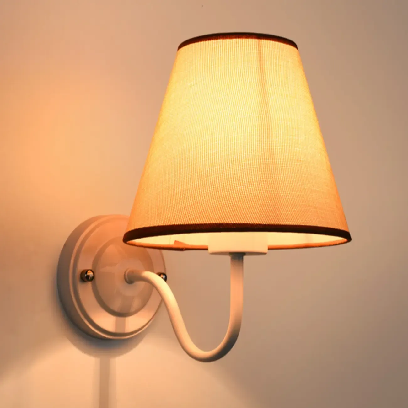 Modern Indoor Fabric Wall Light with Black Metal Accent Image - 19