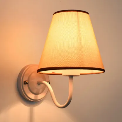 Modern Indoor Fabric Wall Light with Black Metal Accent Image - 19