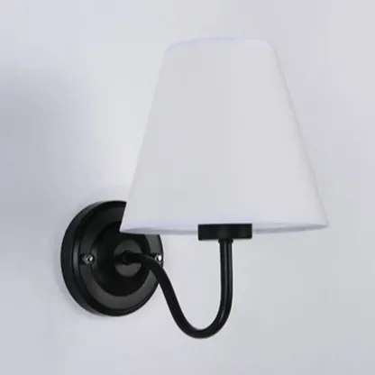 Modern Indoor Fabric Wall Light with Black Metal Accent Image - 24