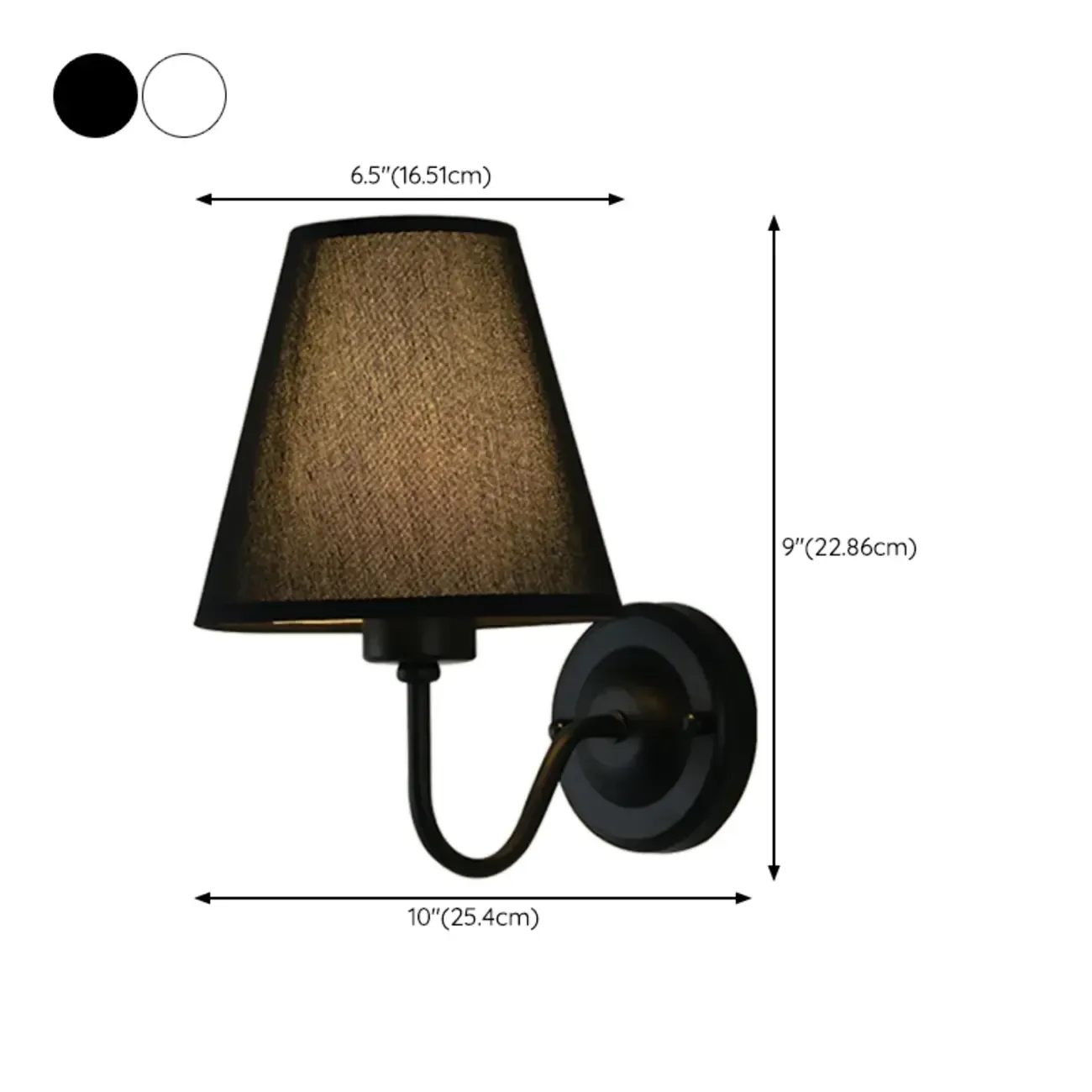 Modern Indoor Fabric Wall Light with Black Metal Accent #size